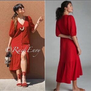 Maeve scarlet crinkle Button-Down Midi Dress sz-small